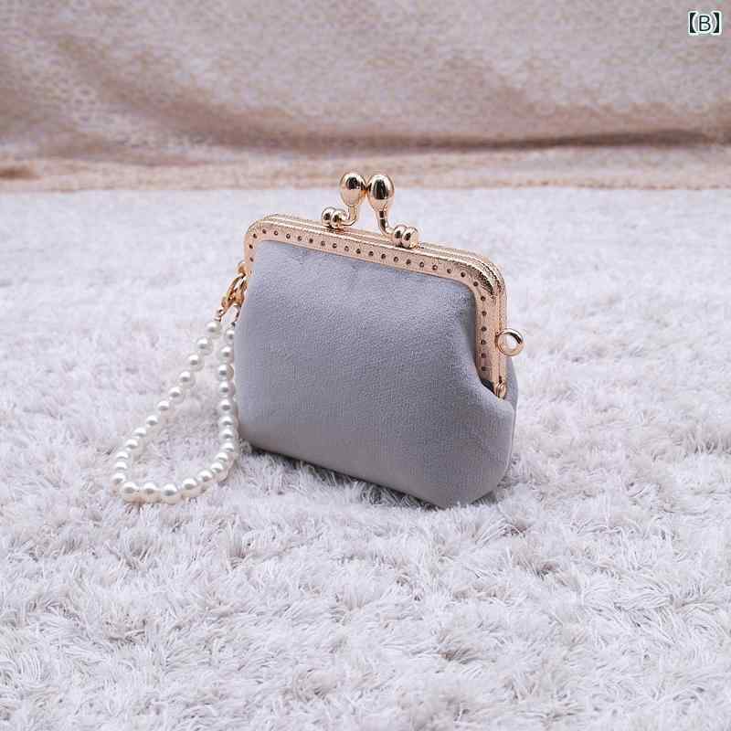 がま口財布 かわいい レディース 小銭入れ ガジェットポーチ 手作り レトロ ベルベット ヘッドフォンバッグ ゴールド バッグ ピンク グレー レッド 無地 小物入れ ストラップ frontop-13148799 フロントップ楽天市場店 サンプル画像3