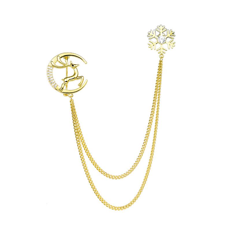 スーツ ラペルピン チェーン ブローチ メンズ レディース シャツ ジャケット 装飾 襟 トナカイ 雪の結晶 おしゃれ クリスマス パーティー デート プレゼン...