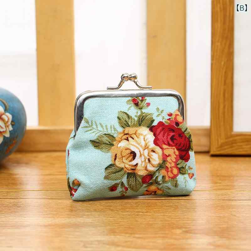 がま口財布 かわい レディース レトロ 小銭入れ ガジェットポーチ ローズ 花柄 ミニ キャンバス 収納 ピンク ブルー ブラック シェル型 セット コンパクト frontop-12214331 フロントップ楽天市場店 サンプル画像2