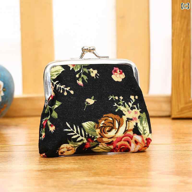 がま口財布 かわい レディース レトロ 小銭入れ ガジェットポーチ ローズ 花柄 ミニ キャンバス 収納 ピンク ブルー ブラック シェル型 セット コンパクト frontop-12214331 フロントップ楽天市場店 サンプル画像3
