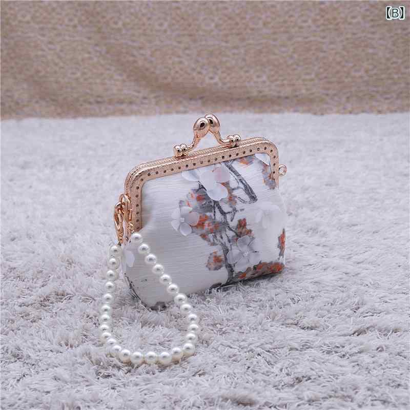 がま口財布 かわいい レディース 小銭入れ ガジェットポーチ 手作り レトロ レース ミニ ヘッドフォンバッグ カード オレンジ ホワイト 花柄 コンパクト ストラップ frontop-13148847 フロントップ楽天市場店 サンプル画像3