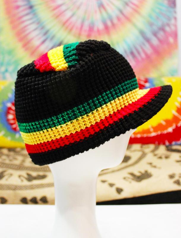 Cap, Hat - レゲエ 帽子 ラスタカラー ジャマイカン ヒップホップ ストリート ダンス ニット 綿 ブラック カラフル カジュアル つば広 ソフト レディース メンズ 男女兼用 ウール