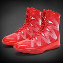 ボクシング シューズ メンズ ハイカット レースアップ 軽量 通気 メッシュ 滑り止め 耐摩耗 衝撃吸収 格闘技 トレーニング 屋内 スポーツ おしゃれ 赤 黒...