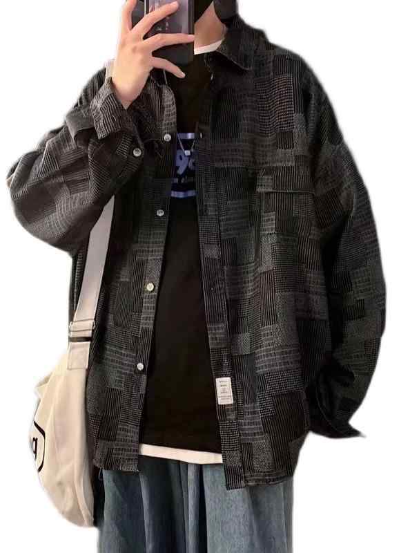 Denim Shirt - シャツ 長袖 韓国 ユニセックス ヴィンテージ風 デニム トップス 羽織り 大きいサイズ ゆったり ポインテッドカラー ボタン ストリート カジュアル 黒 青