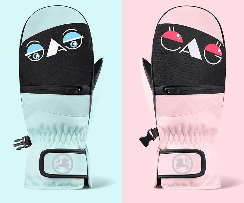キッズ スキーグローブ 男の子 女の子 冬 ウィンタースポーツ 雪遊び ミトンタイプ 防水 防風 通気性 滑り止め 耐摩耗性 面ファスナー 着脱簡単 紛失防止 暖かい かわいい 顔 青 ピンク 紫