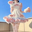 メイド服 可愛い 猫 ピンク 青 リボン 半 長 袖 ワンピース パフスリーブ コスプレ ハロウィン クリスマスパーティー フリフリ スカート ミニ丈 大きいサイズ