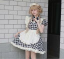 メイド服 可愛い ロリータ 大きいサイズ 白 黒 赤 チェック ワンピース ハロウィン クリスマスパーティー Aライン スカート ミニ丈 半袖