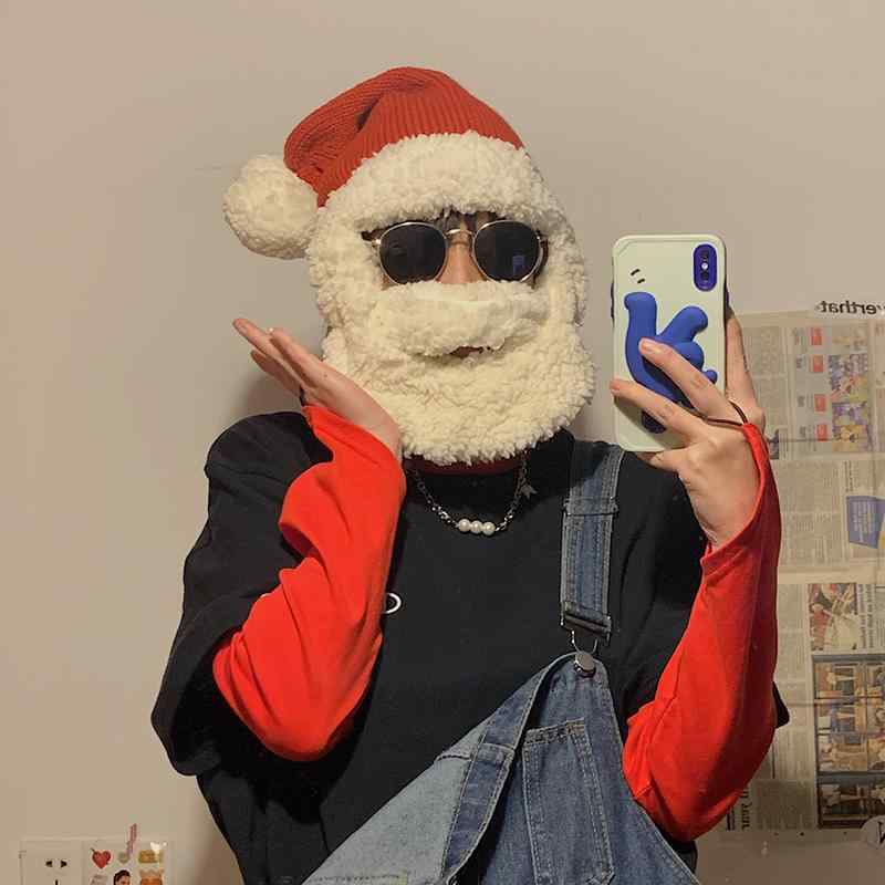 クリスマス サンタ 帽子 ヒゲ 取り外し 可能 おもしろ ユニセックス 大人 子供 フェスティバル パーティー 被り物 ニット 伸縮性 冬 暖かい 頭 ポンポン 飾り 男女 親子 ヘッドウェア シンプル 旅行 イベント 外出 ギフト 写真 小道具 赤 白 1