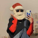 クリスマス サンタ 帽子 ヒゲ 取り外し 可能 おもしろ ユニセックス 大人 子供 フェスティバル パーティー 被り物 ニット 伸縮性 冬 暖かい 頭 ポンポン...