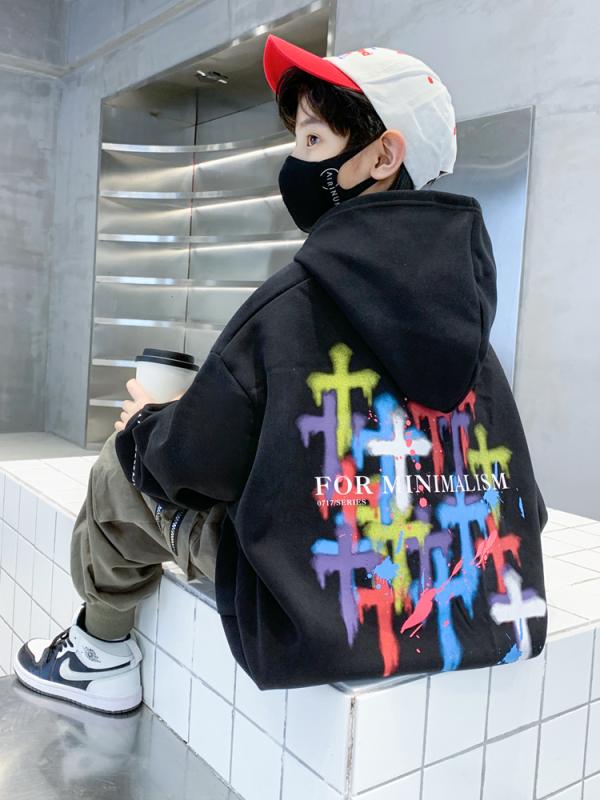 子供服 男の子 パーカー 秋 フード 付き スウェットシャツ 長袖 ジュニア 小学生 ブラック カーキ トップス プリント プルオーバー カジュアル おしゃれ