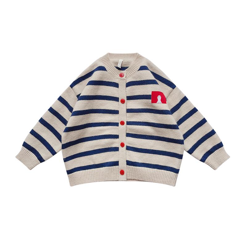 ニットカーディガン 子ども 女の子 春秋 韓国 前開き ボタン ラウンドネック セーター お出かけ 長袖 ストライプ ワンポイント Tシャツ デニム セット かわいい おしゃれ