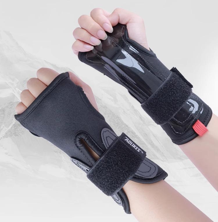 プロテクター 手首 手のひら 防具 スキー スノーボード リストガード グローブ メンズ レディース 面ファスナー 金属プレート 吸汗 通気 耐摩耗 軽量 手袋着用可 シンプル ロゴ 黒
