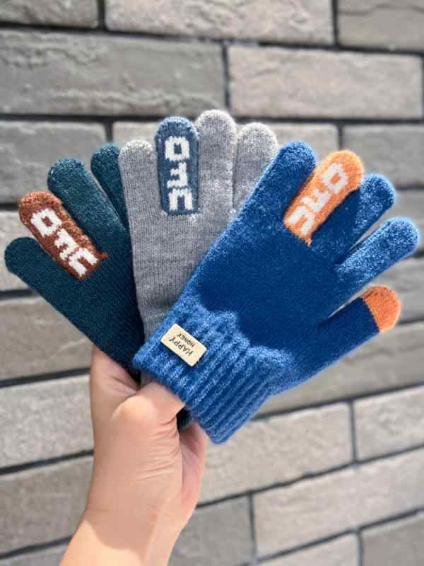 子ども 手袋 5本指 秋冬 男の子 おしゃれ スタイリッシュ 韓国 カジュアル 防風 暖かい ブルー グレー ..