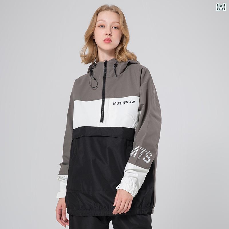 フロントップ楽天市場店のスキーウェア メンズ レディース 男女兼用 スノーボード 防寒 防風 防水 暖かい 通気性 軽量 プルオーバー パンツ 大きいサイズ フード付き｜アングル2