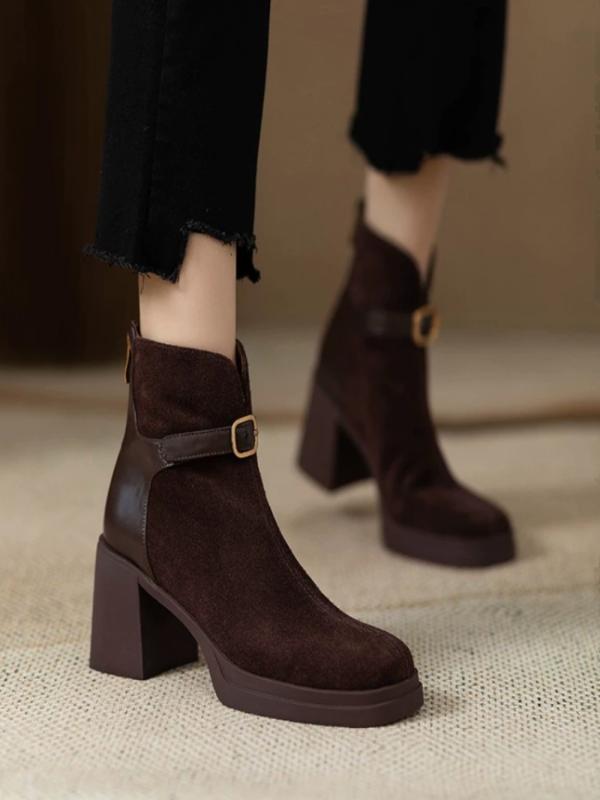 ショートブーツ レディース 厚底 おしゃれ 秋冬 太いヒール 歩きやすい ハイヒール ショートバレル ブラック ブラウン 大人 上品 通勤