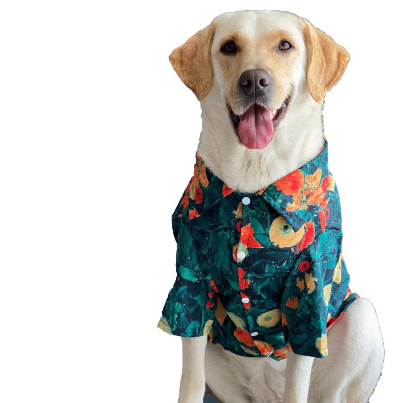 犬 服 夏用 薄手 ドッグウェア ペット 大型 半袖 ボタン 襟シャツ 通気性 柔らかい 大きいサイズ 抜け毛防止 紫外線対策 シンプル かわいい 緑 花柄