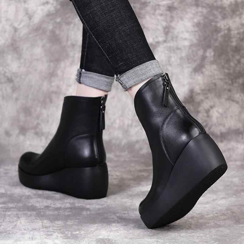 ショートブーツ レディース 厚底 太ヒール 歩きやすい つま先 丸い 春秋冬 カジュアル レトロ 黒 かっこいい ラウンドトゥ ウェッジ 暖かい 裏起毛 通勤