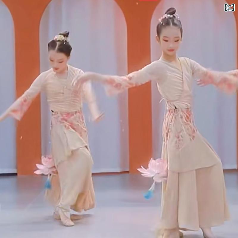 中国 舞踏 衣装 ダンス おしゃれ レディース キッズ 子供 女の子 ステージ パフォーマンス 発表会 練習服 セットアップ 長袖 スカート キャミソール レトロ ランタン 小道具 ガーゼ アクセサリー