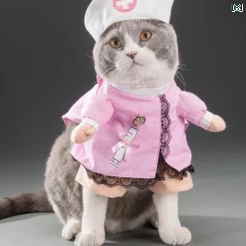 フロントップ楽天市場店の犬 二足歩行 服 ペット 帽子 おもしろ 春 かわいい 猫 コスプレ 衣装 変身 コスチューム ナース 警察官 医者 博士 お嬢様 浦島太郎 乗馬スタイル｜アングル3