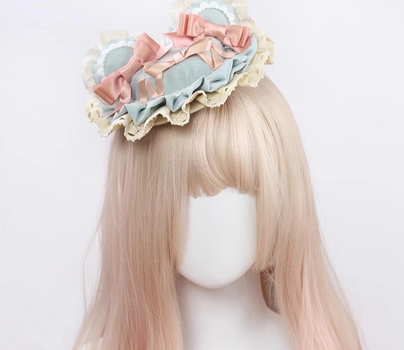 ヘッドドレス ロリィタ ロリータ コスプレ レディース ヘアアクセサリー カチューシャ 髪飾り ピンク 白 茶 リボン くま 耳 レース クリップ ミニハット 帽子 メイド かわいい