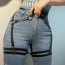 太もも アクセサリー ダーク ゴシック パンク ボンデージ ベルト レッグ ガーター リング かっこいい ストラップ ファッション レディース スクエア バックル フリーサイズ(4)