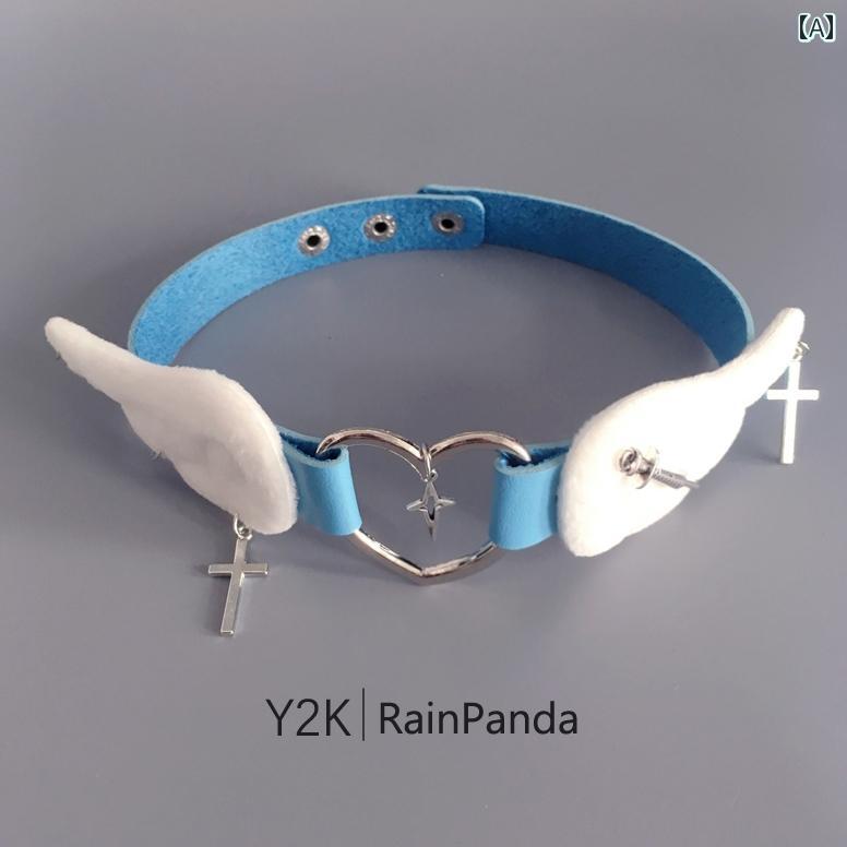 太もも アクセサリー 天使 羽 ハート クロス 十字架 チャーム 脚 ガーター リング 装飾 金属 ペンダント サブカルチャー パンク ネックレス 首輪 コスプレ ピンク 青 黒