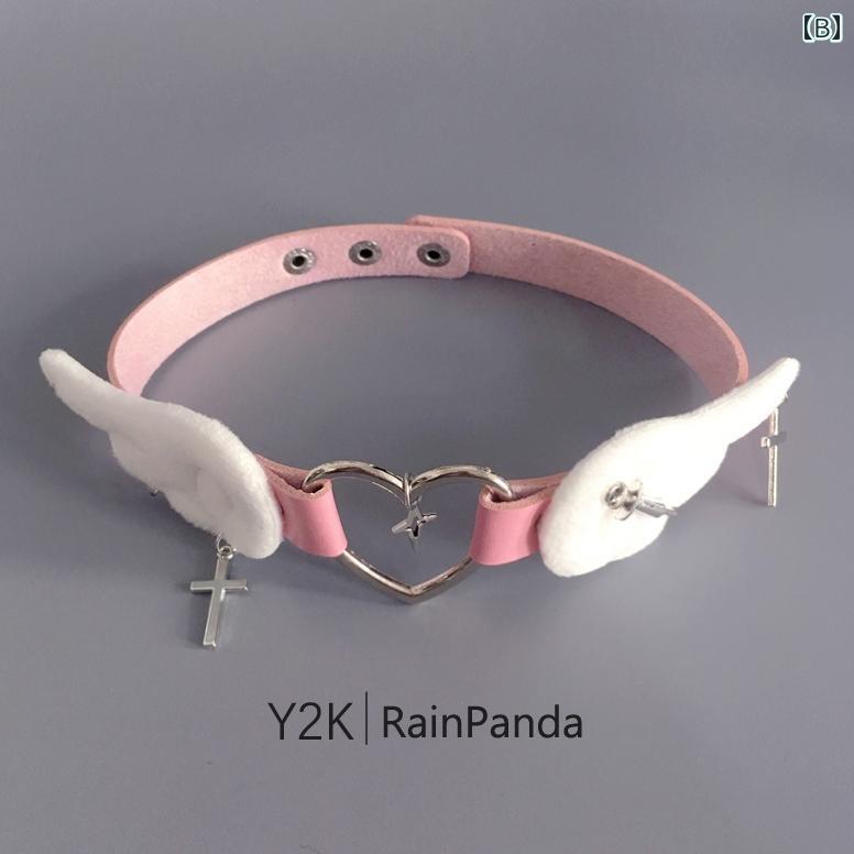 太もも アクセサリー 天使 羽 ハート クロス 十字架 チャーム 脚 ガーター リング 装飾 金属 ペンダント サブカルチャー パンク ネックレス 首輪 コスプレ ピンク 青 黒