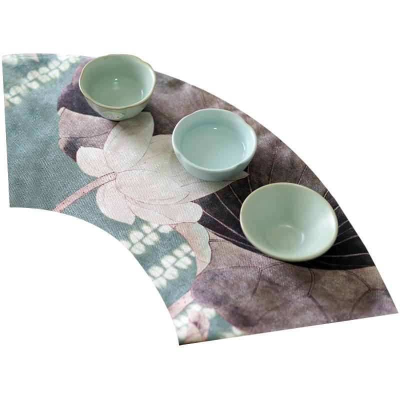 ティーマット ロータス プレース ランチョン 綿 リネン チャイナ風 茶道 テーブル フラグ グリーン イエロー シルバー 花柄 おしゃれ おもてなし 扇型 長方形