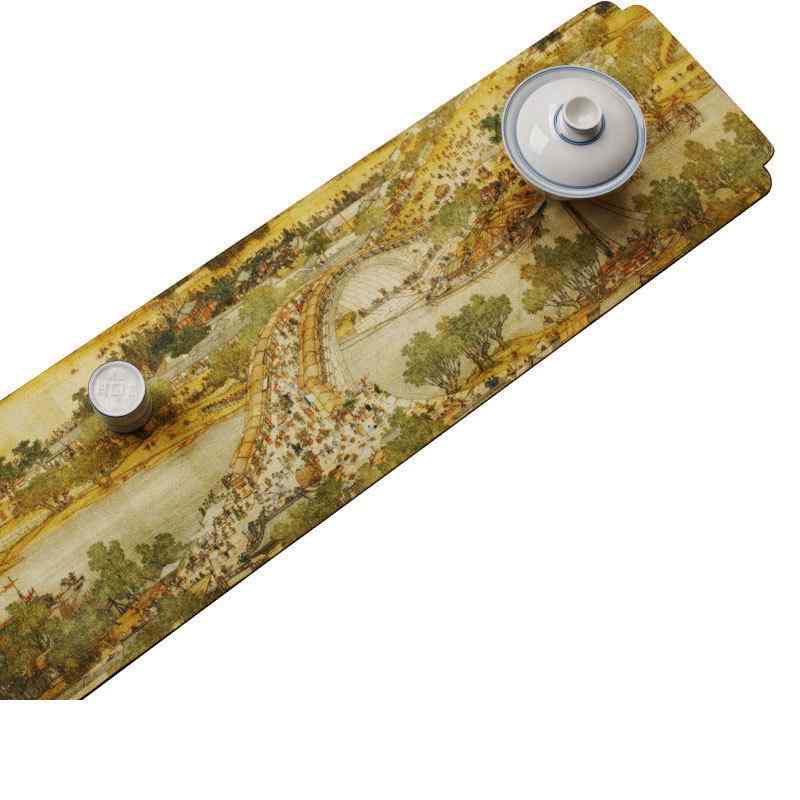 ティーマット テーブルランナー おしゃれ おもてなし チャイナ風 絵画 鹿 レザー 綿 リネン フラッグ 茶道 長方形 イエロー ブルー ホワイト