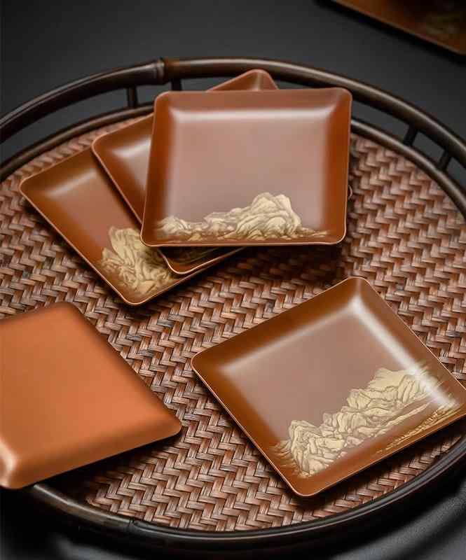 茶托 コースター 金属 茶器 キッチン 雑貨 食器 トレイ 受け皿 湯吞み カップ 銅製 家庭用 豪華 滑り止め 断熱 パッド 四角形 スクエア 来客用 重ねて収納
