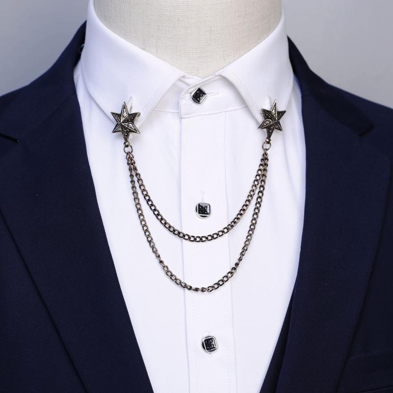 ラペルピン メンズ チェーン レトロ フリンジ 六角星 ブローチ レディース ユニセックス シャツ 襟飾り スター バックル 小物 アクセサリー 小さめ おしゃ...