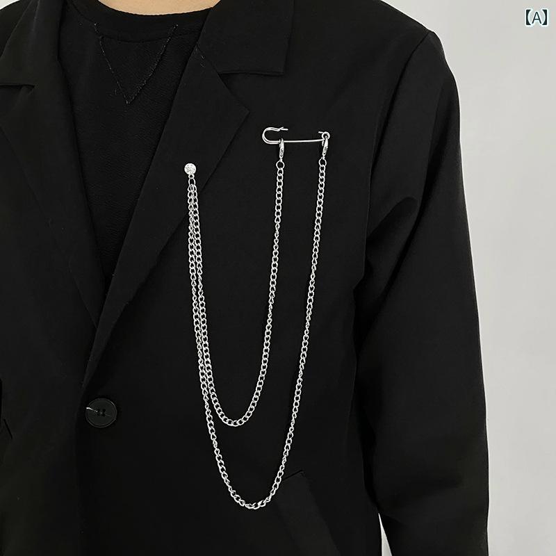 ラペルピン メンズ チェーン 男性 ブローチ ロング アクセサリー 個性的 バッチ ラインストーン ジャケット おしゃれ レディース 小物 揺れる フォーマル ...