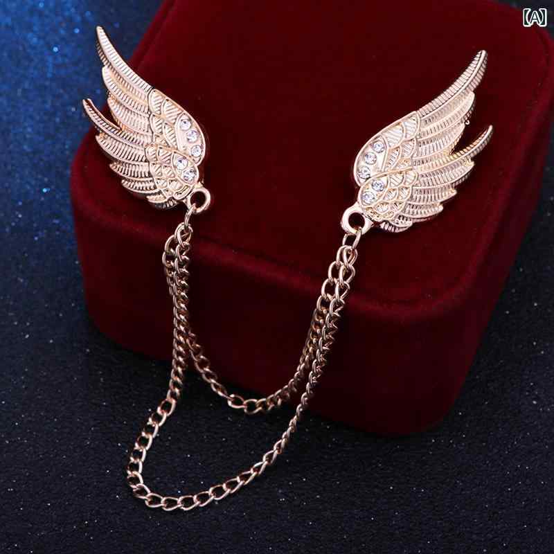 ラペルピン メンズ チェーン 翼 スター カラー シャツ ネクタイ ブローチ アクセサリー レディース 襟ボタン 装飾 コサージュ ユニセックス 小さめ おしゃ...