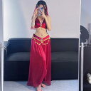 ダンス衣装 セットアップ レディース セクシー コスチューム ステージ パフォーマンス ナイトクラブ ベリー インド エキゾチック ワインレッド トップス スカ...