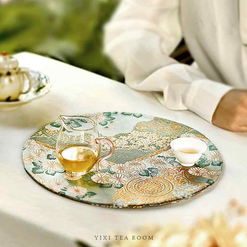 ランチョンマット おしゃれ ティーマット チャイナ風 テーブル クロス 丸 ラウンド 菊 お茶会 ホーム パーティー ブロケード キッチン ダイイング 普段使い