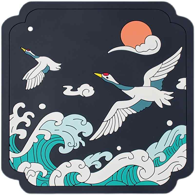 コースター おしゃれ 断熱 マット 火傷 防止 家庭用 ティー ポット カップ 防水 ダイニング テーブル キッチン 雑貨 来客 お茶会 普段使い オフィス シリコン 紺 青 鹿 鷺