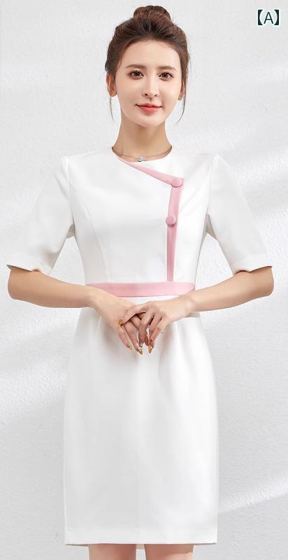 エステ ユニフォーム ワンピース 五分袖 夏 制服 サロン ホテル フロント 受付 レ...