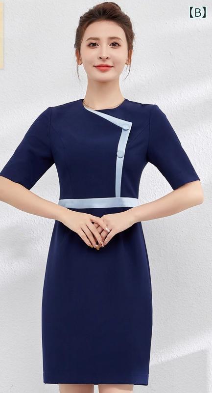 エステ ユニフォーム ワンピース 五分袖 夏 制服 サロン ホテル フロント 受付 レ...