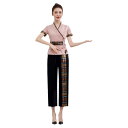 エステ ユニフォーム 半袖 夏 制服 サロン ホテル 技術者 作業服 レディース ピンク アプリコット エスニック ポケット カシュクール ウエストマーク 速乾 ストレッチ 通気性 パンツ 上下セット 大きいサイズ おしゃれ