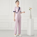 エステ ユニフォーム 半袖 夏 制服 サロン 技術者 作業服 レディース 青 ピンク グレー 無地 カシュクール 速乾 ストレッチ 通気性 パンツ 上下セット ...