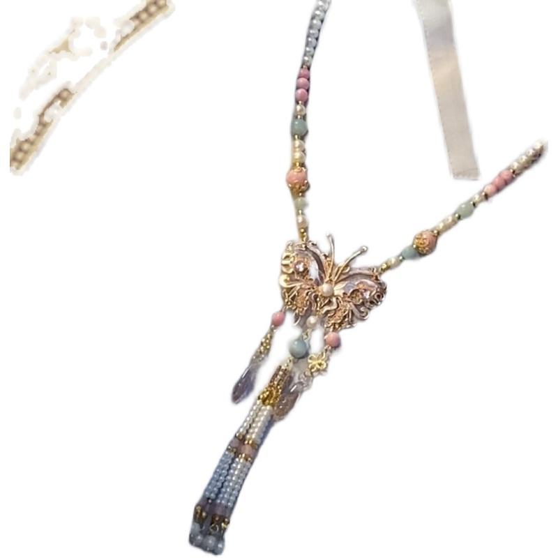 Necklaces, Pendants - ペンダント ネックレス レディース 中国風 アクセサリー 華やか イベント パーティ 小物 おしゃれ 手作り ロング タッセル バック クラウド 漢服 レトロ パール 赤 青