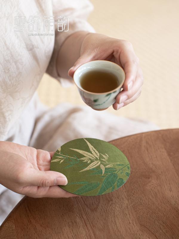 コースター おしゃれ キッチン 雑貨 インテリア 竹 刺繡 防水 両面 生地 家庭用 断熱 マット ソーサー 茶道 円形 薄手 コップ タンブラー