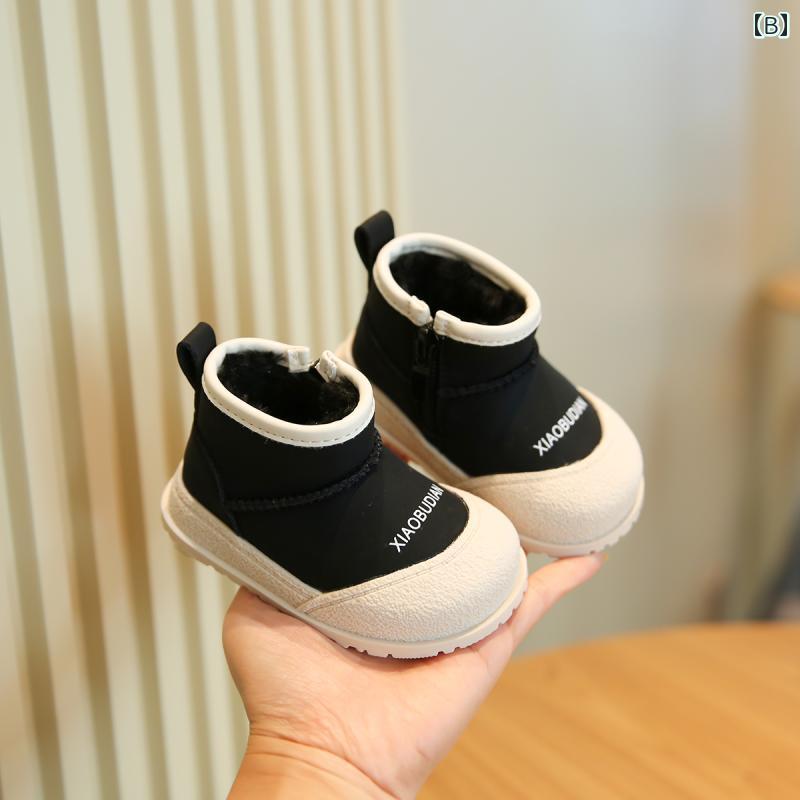 スノーブーツ キッズ 女の子 男の子 ベビー 冬 裏ボア 暖かい 厚手 ソフト ソール 歩きやすい フラット ベージュ ブラック サイドジッパー 滑り止め おしゃれ