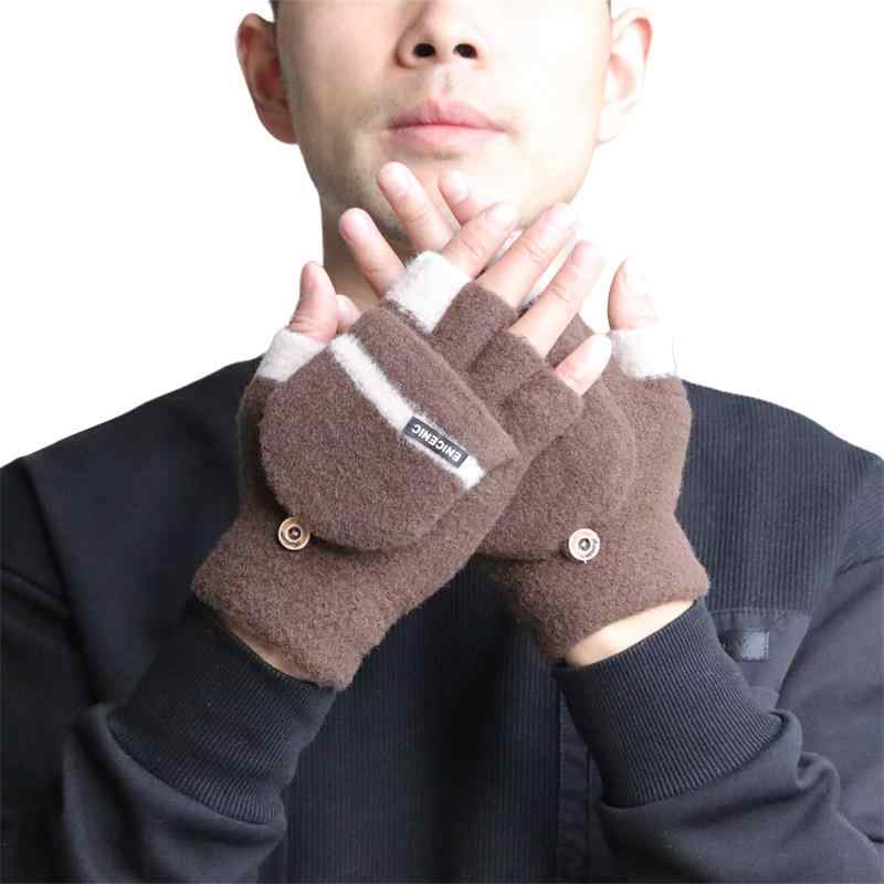 Gloves - 手袋 子供 大人 メンズ 秋冬 ハーフフィンガー グローブ 指なし 指先カバー付き ミトン 厚手 防寒性 暖かい 肌に優しい 快適 通学 通勤 外出 シンプル 青 黒 茶色
