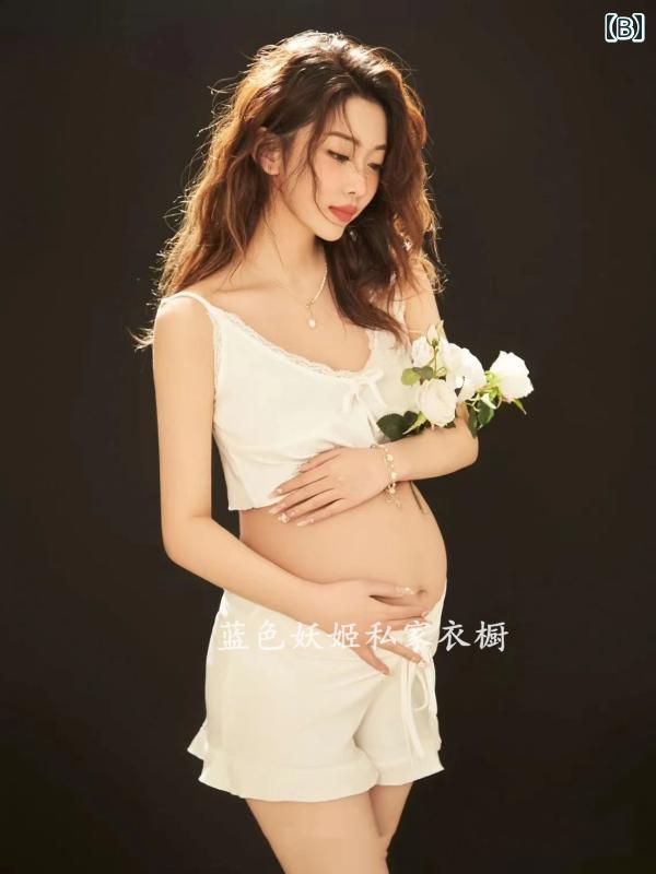 マタニティ フォト ドレス 大きいサイズ 妊婦 写真 ストラップレス 妖精 スタジオ 撮影 衣装 ワンピース ルームウェア 下着 セクシー 綺麗 オフショルダー トップス パンツ ストラップ レース 白 黒