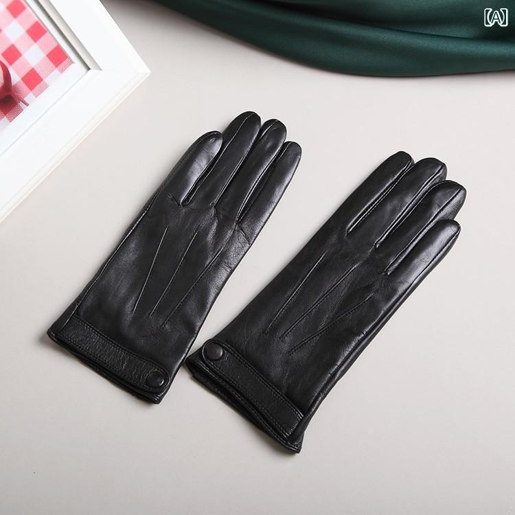 手袋 レディース 革 レザー グローブ ヤギ 薄手 スマホ対応 タッチパネル 車 自転車 バイク サイクリング 運転 秋 冬 厚手 暖かい おしゃれ 黒 白 茶