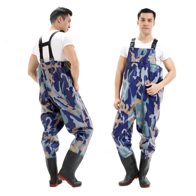 ウェーダー 釣り 防水 胴付長靴 チェストハイ 作業着 一体型 厚手 耐久性 内ポケット 厚底 滑り防止 男女兼用 水場仕事 鮮魚店 黒 緑 青 迷彩
