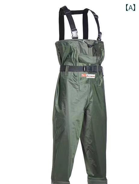 ウェーダー 釣り 防水 胴付長靴 チェストハイ 作業着 一体型 軽量 ナイロン PVC ポケット 厚底 滑り防止 男女兼用 水場仕事 鮮魚店 アウトドア 黒 緑