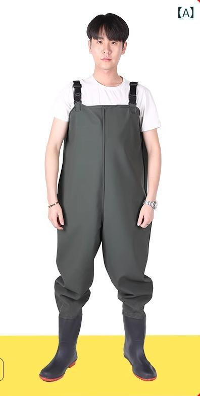ウェーダー 防水 釣り 胴付長靴 チェストハイ 作業着 厚手 耐久性 快適 通気性 内ポケット 厚底 男女兼用 水場仕事 農業 水産 アウトドア 緑 青 黒