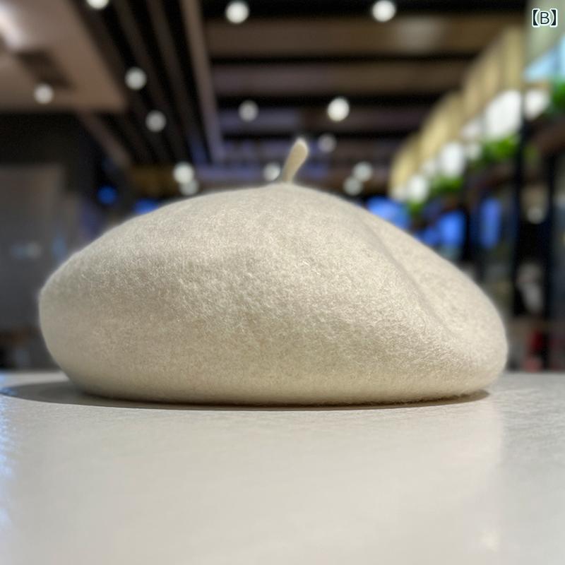 ベレー帽 レディース 秋冬 帽子 ウール 韓国 防寒 暖かい 小顔効果 旅行 ショッピング お呼ばれ シンプル おしゃれ カジュアル レトロ 無地 紫 青 黒